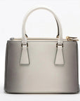 Pre-Loved Galleria Handbag Leather Small with Gold Hardware, Gradient Grey/White