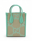 Pre-Loved Jumbo GG Mini Tote Tote Monogram Coated Canvas Mini with Gold Hardware, Beige and Green