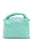 Pre-Loved Hop Handbag Intrecciato Leather Mini with Gold Hardware, Aqua Green