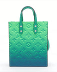 Pre-Loved Sac Plat Tote Monogram Leather XS with Silver Hardware, Green Blue Gradient