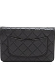 Pre-Loved Wallet on Chain Crossbody Bag Quilted Leather with Silver Hardware, Black