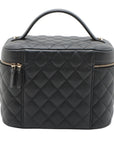 Pre-Loved CC Filigree Vanity Case Vanity Case Quilted Leather Small with Silver Hardware, Black