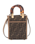 Pre-Loved Sunshine Shopper Tote FF Logo Canvas Coated Mini with Gold Hardware, Brown