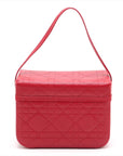 Pre-Loved Lady Dior Vanity Handbag Cannage Leather Mini with Silver Hardware, Red