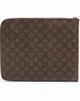 Pre-Loved Poche Documents Clutch Monogram Coated Canvas with Gold Hardware, Brown