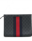 Pre-Loved GG Supreme Web Pouch Clutch Monogram Coated Canvas with Silver Hardware, Black
