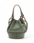 Pre-Loved Balloon Bucket Bag Leather Mini with Gold Hardware, Sage Green