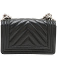 Pre-Loved Boy Shoulder Bag Chevron Leather Small with Silver Hardware, Black