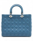 Pre-Loved Lady Dior Handbag Cannage Leather Large with Silver Hardware, Blue