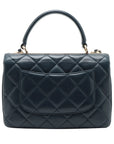 Pre-Loved Trendy CC Handbag Quilted Leather Small with Gold Hardware, Navy