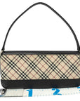 Pre-Loved Shoulder Bag Nova Check Coated Canvas with Silver Hardware, Beige and Black