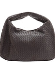 Pre-Loved Veneta Shoulder Bag Intrecciato Leather Medium with Silver Hardware, Dark Brown