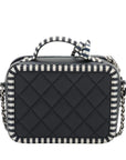 Pre-Loved CC Filigree Vanity Case Vanity Case Quilted Leather Small with Silver Hardware, Navy Blue with White Striped Trim