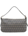Pre-Loved Mamma Baguette Shoulder Bag Zucchino Coated Canvas with Silver Hardware, Grey / Navy
