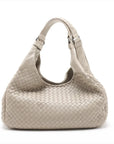 Pre-Loved Campana Shoulder Bag Intrecciato Leather with Gunmetal Hardware, Beige