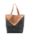Pre-Loved Puzzle Fold Tote Tote Leather Medium, Black and Tan