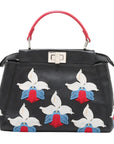 Pre-Loved Peekaboo Handbag Floral Leather Mini with Silver Hardware, Black