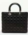 Pre-Loved Lady Dior Handbag Cannage Leather Large with Silver Hardware, Black