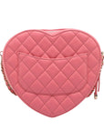 Pre-Loved CC in Love Heart Bag Crossbody Bag Quilted Leather Large with Gold Hardware, Pink