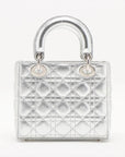Pre-Loved Lady Dior Handbag Quilted Leather Mini with Silver Hardware, Silver