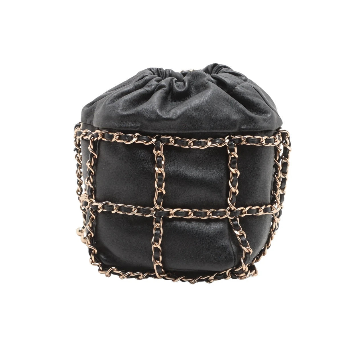 Pre-Loved Chanel 2019/20 Black Leather Chain Detailed Bucket Bag