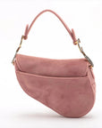 Pre-Loved Saddle Shoulder Bag Suede Mini with Gold Hardware, Pink