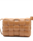Pre-Loved Padded Cassette Crossbody Bag Intrecciato Leather Small with Gold Hardware, Tan