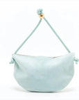Pre-Loved Knot Shoulder Bag Suede Small with Gold Hardware, Light Blue