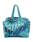 Pre-Loved Beach Tote Terry Cloth Graffiti Logo Print with Silver Hardware, Turquoise