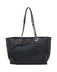 Pre-Loved Deauville Tote Denim Small with Gold Hardware, Navy Blue