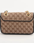 Pre-Loved GG Marmont Shoulder Bag Monogram Coated Canvas Mini with Gold Hardware, Beige / Ebony with Black Leather Trim