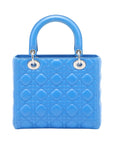 Pre-Loved Lady Dior Handbag Quilted Leather Medium with Silver Hardware, Blue
