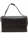 Pre-Loved Andiamo Crossbody Bag Intrecciato Leather Small with Gold Hardware, Dark Brown