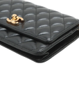 Pre-Loved Wallet on Chain Crossbody Bag Quilted Leather with Gold Hardware, Black