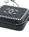 Pre-Loved CC Filigree Vanity Case Vanity Case Quilted Leather Small with Silver Hardware, Navy Blue with White Striped Trim