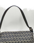 Pre-Loved Mamma Baguette Shoulder Bag Zucchino Canvas Coated with Silver Hardware, Navy and Grey