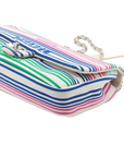 Pre-Loved Coco Stripe Flap Shoulder Bag Striped Canvas with Silver Hardware, Multicolor