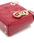 Pre-Loved Lady Dior Handbag Cannage Patent Leather Mini with Gold Hardware, Red