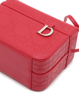 Pre-Loved Lady Dior Vanity Handbag Cannage Leather Mini with Silver Hardware, Red