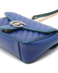 Pre-Loved GG Marmont Shoulder Bag Quilted Leather Small with Gold Hardware, Blue