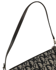 Pre-Loved Saddle Pochette Oblique Canvas Mini with Silver Hardware, Navy and Grey