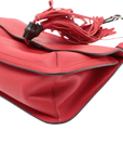 Pre-Loved Bamboo Daily Flap Crossbody Bag Leather with Silver Hardware, Red