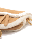 Pre-Loved Saddle Shoulder Bag Suede with Aged Gold Hardware, Tan