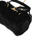 Pre-Loved Bowling Bag Handbag Quilted Velvet Mini with Aged Gold Hardware, Black
