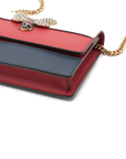 Pre-Loved Queen Margaret Wallet on Chain Crossbody Bag Leather Mini with Aged Gold Hardware, White, Red, and Navy Blue