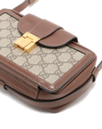 Pre-Loved GG Supreme Crossbody Bag Monogram Coated Canvas Mini with Gold Hardware, Beige/Brown