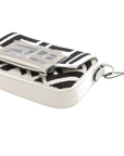 Pre-Loved Baguette Crossbody Bag Monogram Canvas Nano with Silver Hardware, White and Black