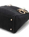 Pre-Loved Lady D-Lite Handbag Cannage Canvas Medium with Gold Hardware, Black