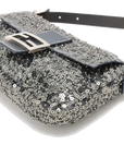 Pre-Loved Mamma Baguette Shoulder Bag Sequined with Silver Hardware, Silver