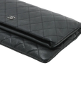 Pre-Loved Quilted Fold-Over Clutch Clutch Quilted Leather with Silver Hardware, Black